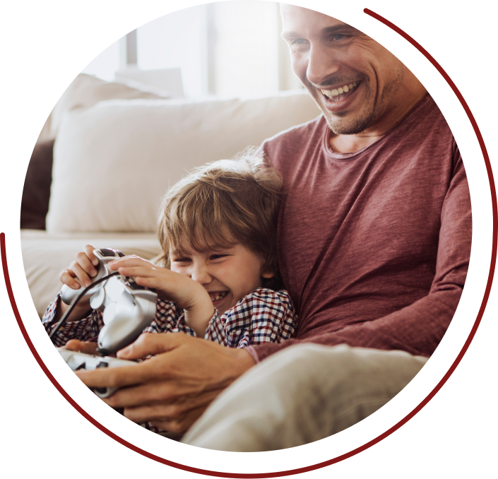 Family using secure home Wi-Fi with NetGuard protection and connected devices